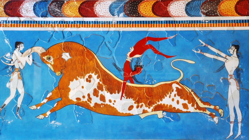 Minoslular - Knossos Sarayı - Boğa Oyunlarını gösteren bir fresk